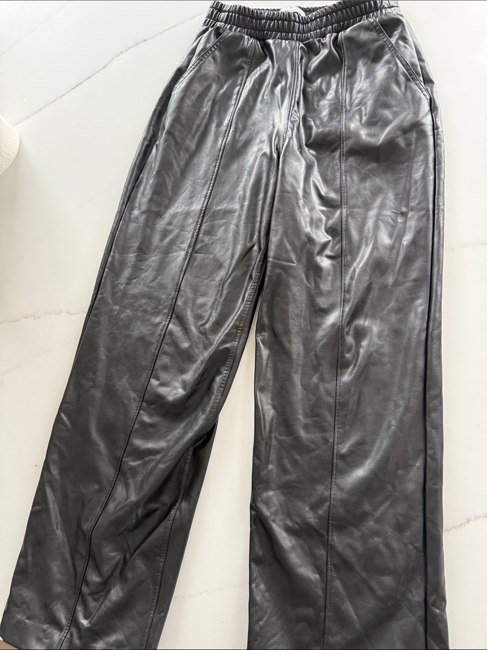 Abercrombie & Fitch Black Faux Leather Wide-Leg Pants